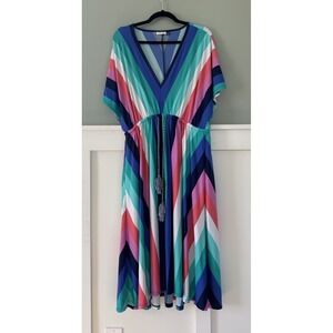 Cabana Life Tassel Maxi Resort Wear Dress Sun Protection Pockets Large Stripe